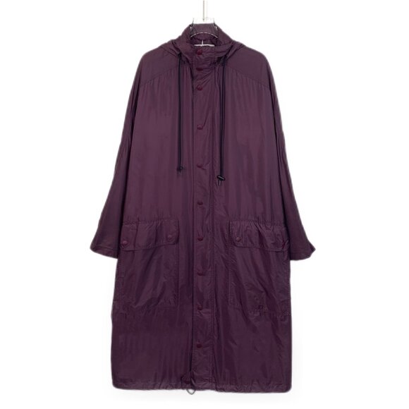 Balenciaga Deep Purple Letter Print Hooded Drawstring Long Trench Coat